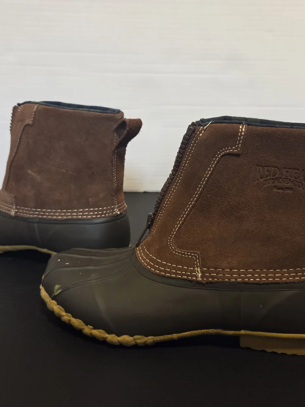 RedHead Suede Duck Boots Brown Front Zip Waterproof Shell Ankle Boots Mens